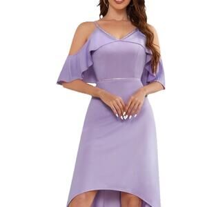Womens Formal Dress Prom Hoco Flutter Sleeve Sparkly Midi Wedding Guest Lavender